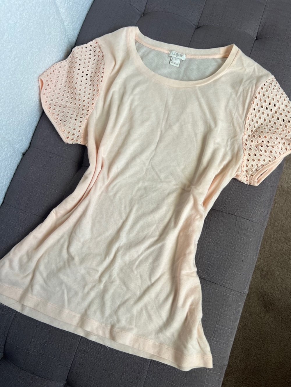 J. Crew Light Peach Short Sleeve Eyelet Tee NWOT